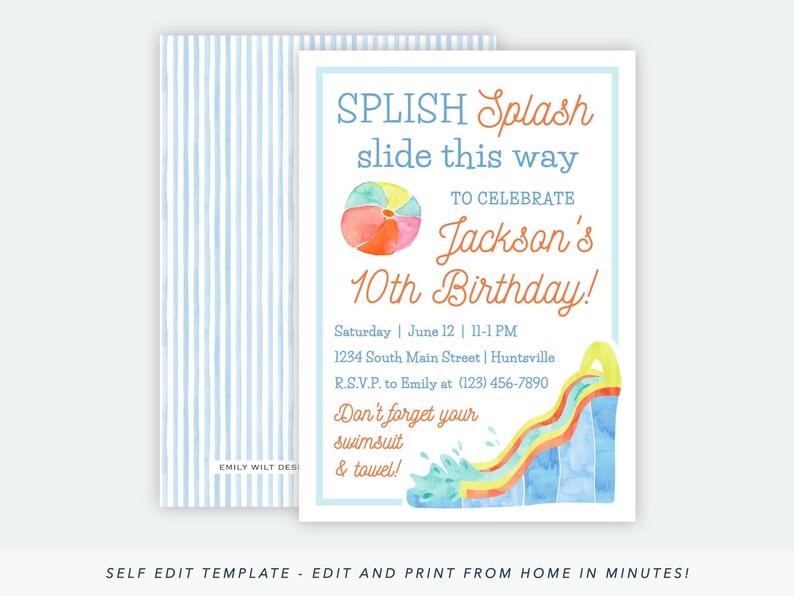 Printable Waterslide Party Invitation Waterslide Birthday | Etsy
