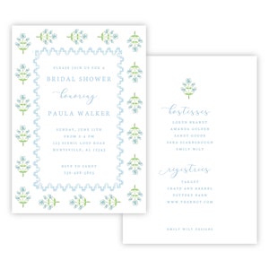 PRINTABLE Bridal Shower Invitation | Editable Corjl Template | Blue Coastal Elegance Design | Bridal Luncheon | Rehearsal Dinner | 109