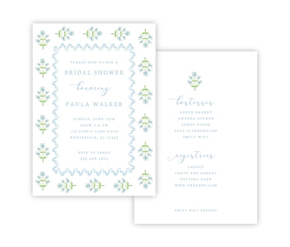 PRINTABLE Bridal Shower Invitation | Editable Corjl Template | Blue Coastal Elegance Design | Bridal Luncheon | Rehearsal Dinner | 109