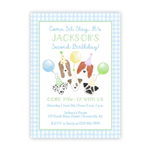 PRINTABLE Blue Puppy Birthday Invitation | Dog Party Invite for Kids | Editable Corjl Template | Come Paw-ty With Us | 112