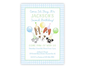 PRINTABLE Blue Puppy Birthday Invitation | Dog Party Invite for Kids | Editable Corjl Template | Come Paw-ty With Us | 112