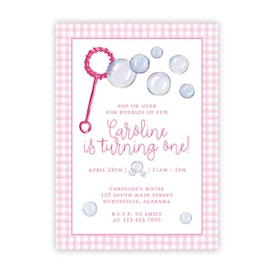 PRINTABLE Pink Bubble Birthday Party Invitation Template by Emily Wilt Designs