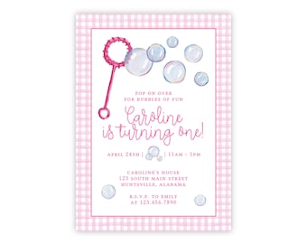 PRINTABLE Pink Bubble Birthday Party Invitation Template by Emily Wilt Designs