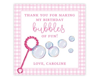 PRINTABLE Pink Bubble Party Favor Tags | Girls Birthday Favor Tag | Editable Corjl Template | Bubble Themed Thank You Tag