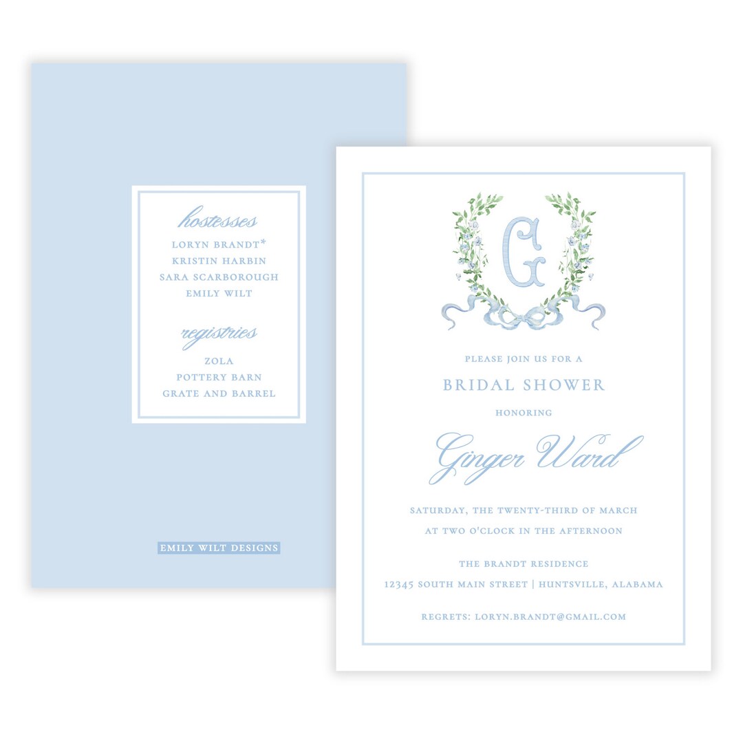 Printable Bridal Shower Invitation, Blue Wedding Shower Invites ...