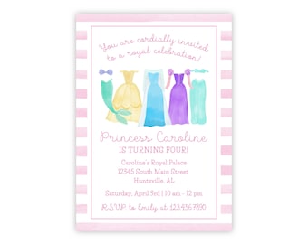 PRINTABLE Aquarell Prinzessin Einladungskarte | Rosa bearbeitbare Corjl-Vorlage | Mädchen königliche Geburtstag einladen | Sofort Download
