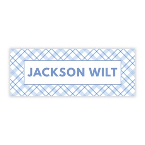 PRINTED Personalized Water-Resistant Name Labels | 60 Pack | 1x2.625&quot; Stickers for Kids | School, Daycare, Supplies | Blue Plaid