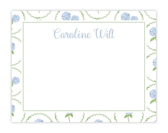 PRINTABLE Blue Hydrangea Notecard | Editable Corjl Template | Scallop Border Flat Note | Personalized Floral Stationery