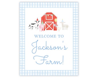PRINTABLE 16x20 Farm Birthday Party Welcome Sign | Blue Farm Birthday Sign Template