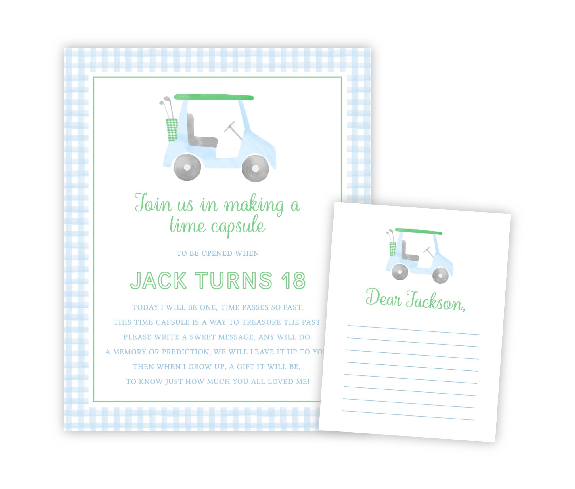 PRINTABLE Golf Time Capsule Sign and Card | Blue Gingham Golf Birthday ...