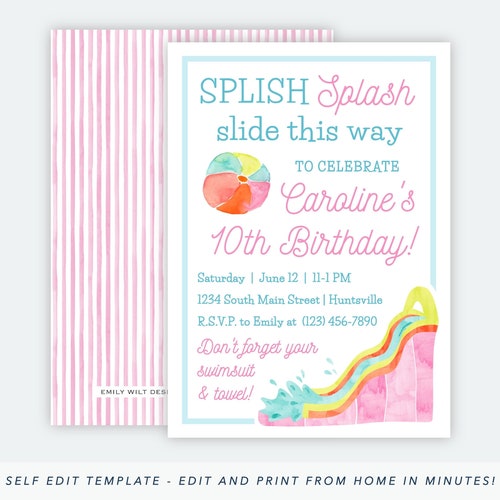Printable Waterslide Party Invitation Waterslide Birthday - Etsy