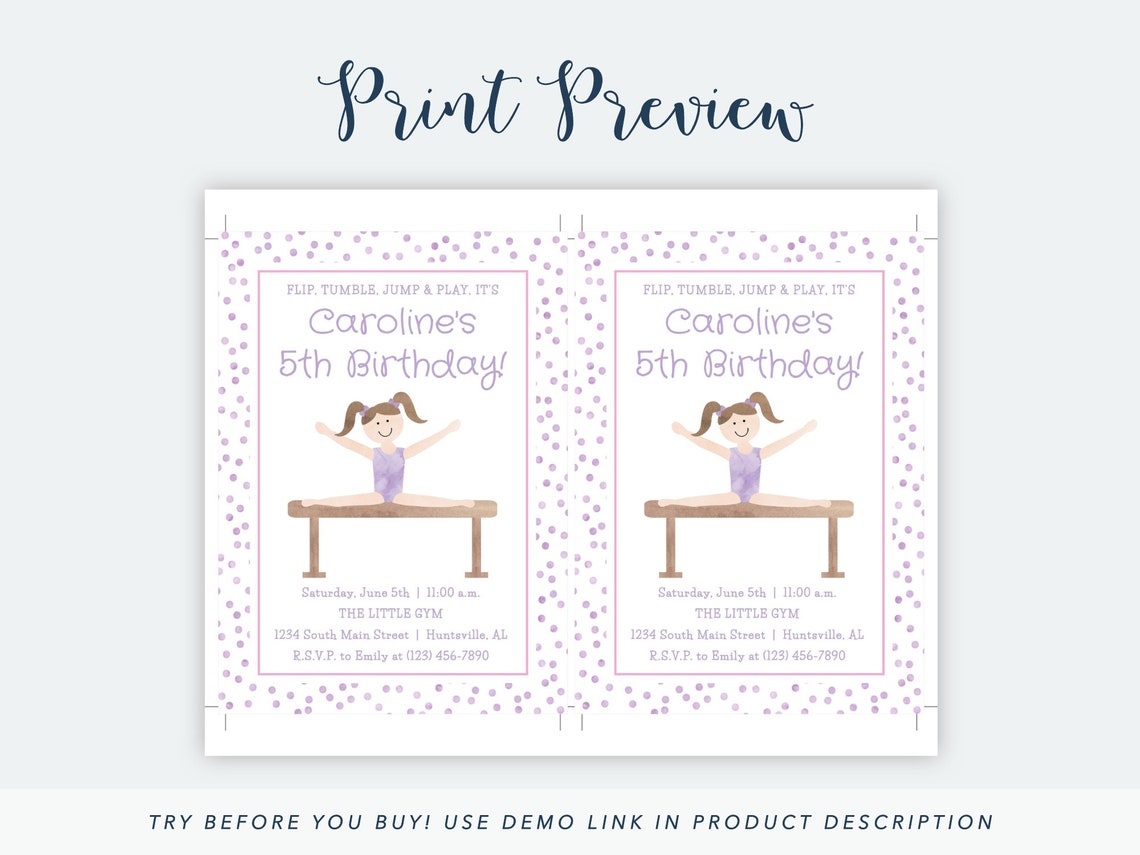 Printable Gymnastics Party Invitation Gymnastics Birthday | Etsy