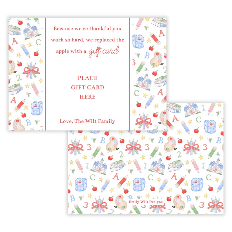 PRINTABLE Teacher Gift Card Holder Template | Back to School Corjl ...