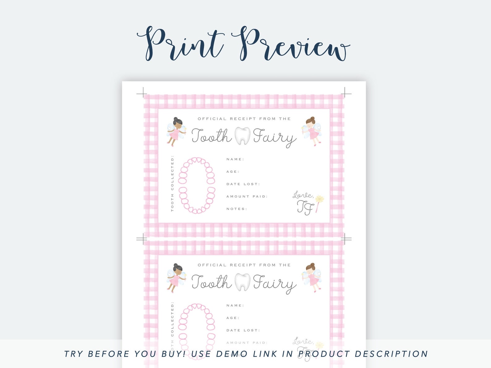 Printable Tooth Fairy Receipt Tooth Fairy Note Printable - Etsy
