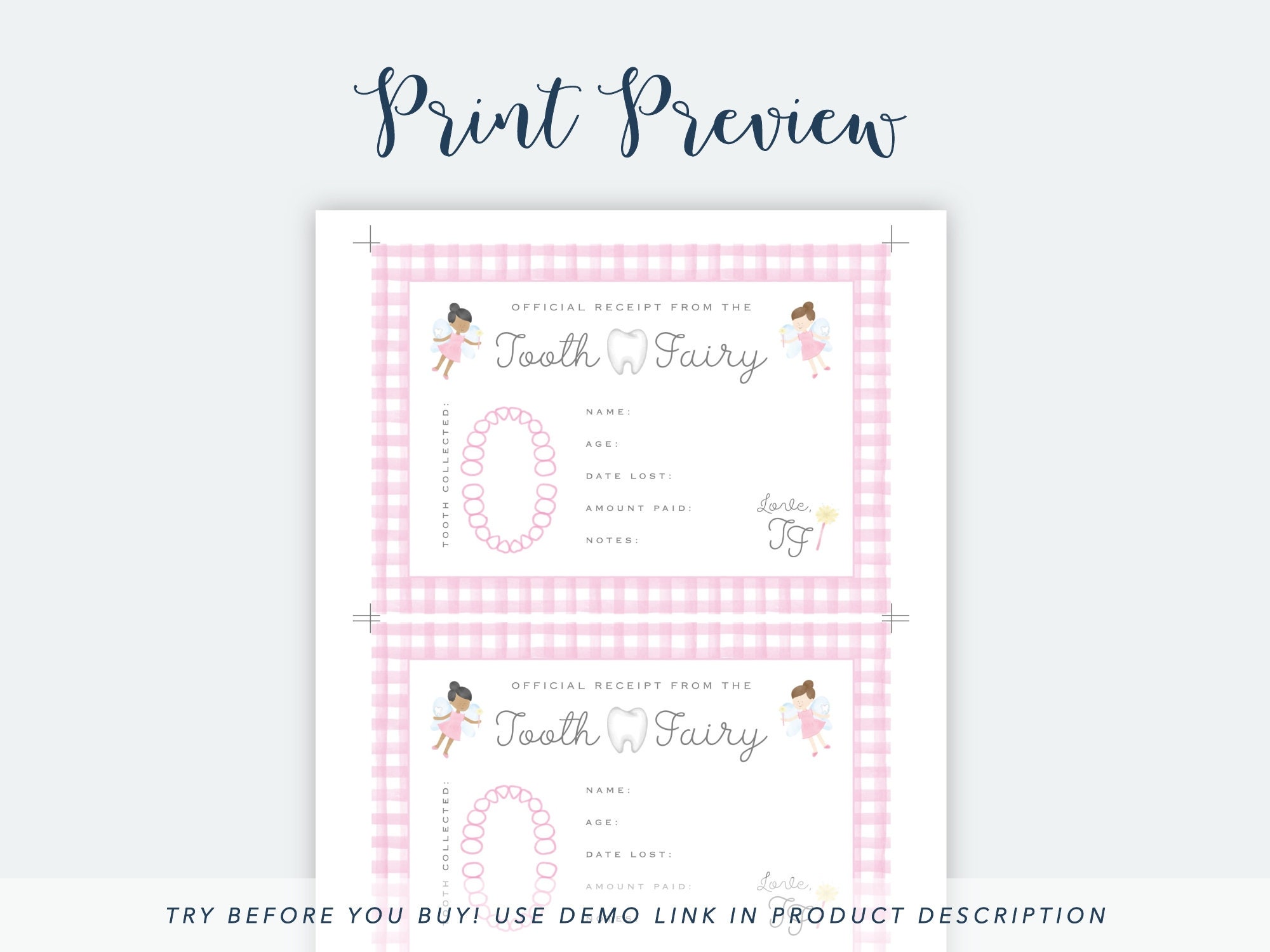 Printable Tooth Fairy Receipt Tooth Fairy Note Printable - Etsy