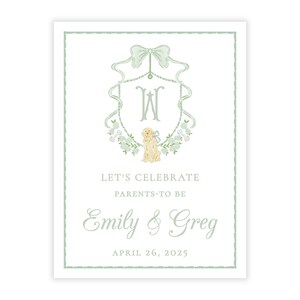 PRINTABLE 18x24 Baby Shower Welcome Sign | Gender Neutral Golden Retriever Shower Decor | Editable Corjl Template | Green Design | 117