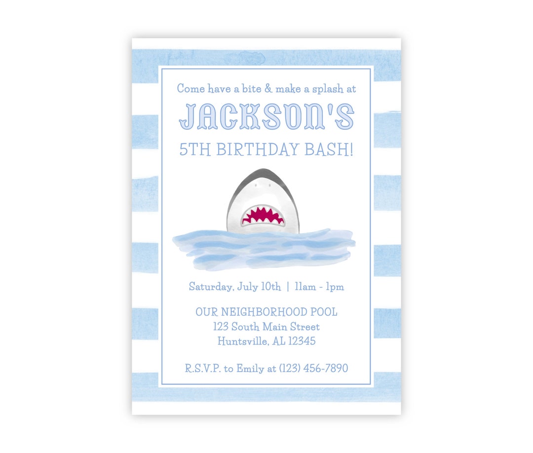 Printable Shark Party Invitation, Shark Birthday Invitation, Boy Pool ...