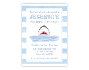 Printable Shark Party Invitation, Shark Birthday Invitation, Boy Pool Party Invitation, Shark Birthday Party Invitation, Boy Birthday Invite