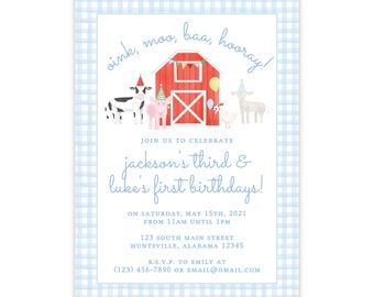 Printable Joint Farm Birthday Invitation, Sibling Farm Birthday Party Invitation, Farm Birthday Invite, Farm Birthday Invitation, Farm Party