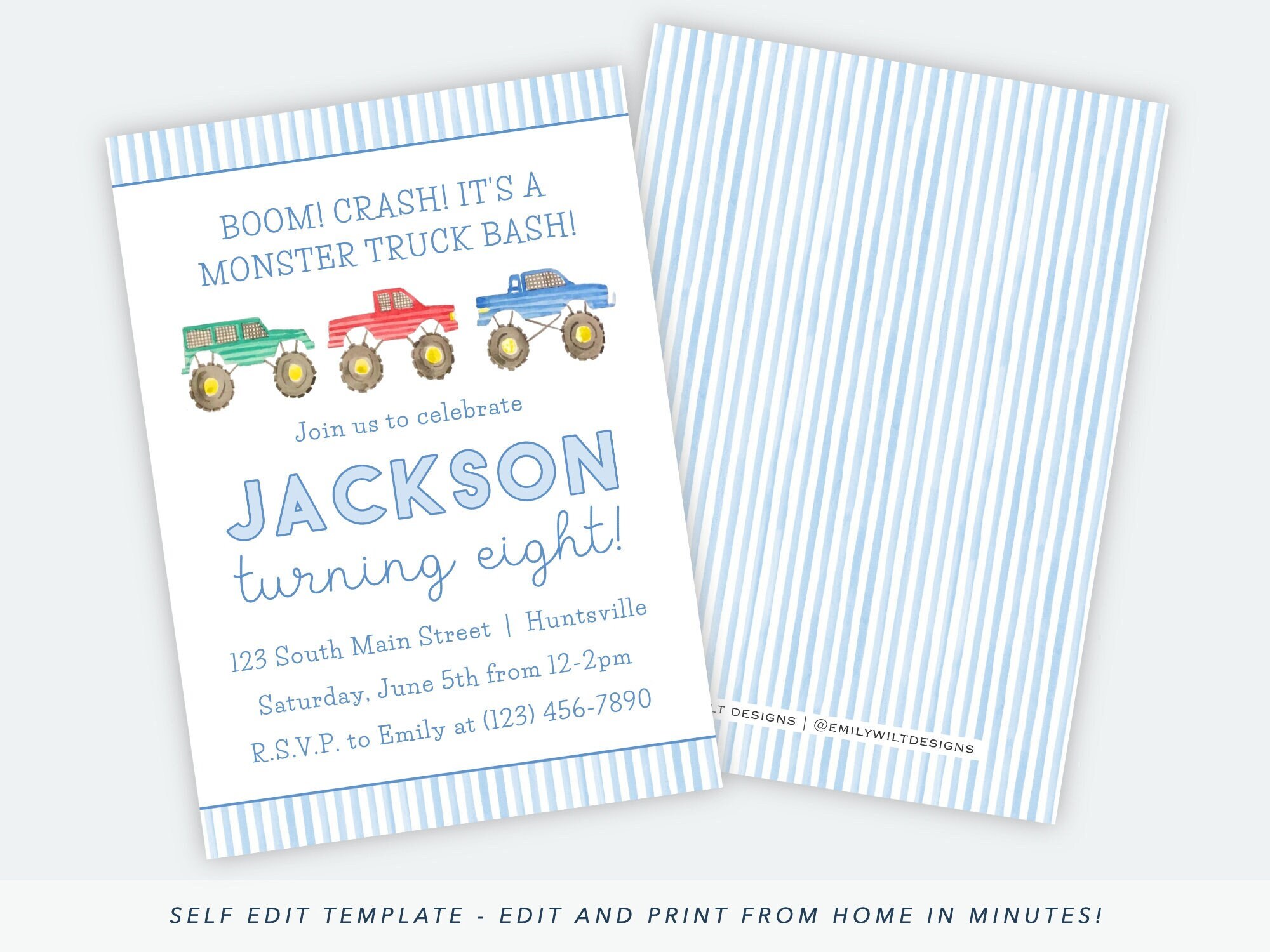 Printable Monster Truck Birthday Invitation Monster Truck - Etsy