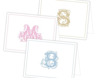 PRINTABLE Monogram Stationery for Women, Personalized Folded Thank you Notes for Her, Custom Initial Note Cards, Self-edit Corjl Template