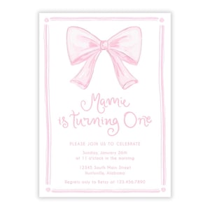 PRINTABLE Big Pink Bow First Birthday Party Invitation Template by Emily Wilt Designs