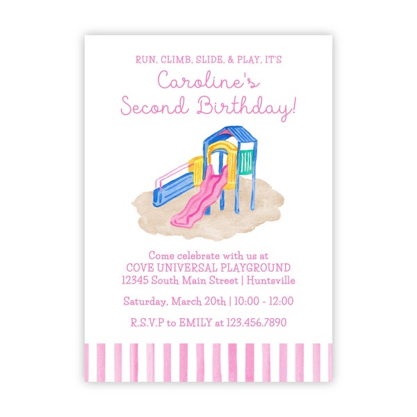 PRINTABLE Pink Playground Birthday Party Invitation Template by Emily Wilt Designs
