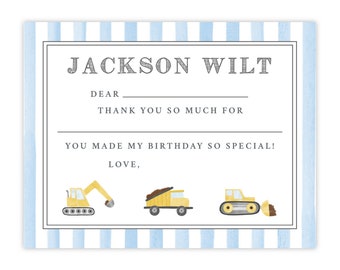 Printable Construction Birthday Party Thank You Notes, Construction Party Supplies, Kids Fill in the Blank Thank You, Dump Truck Birthday