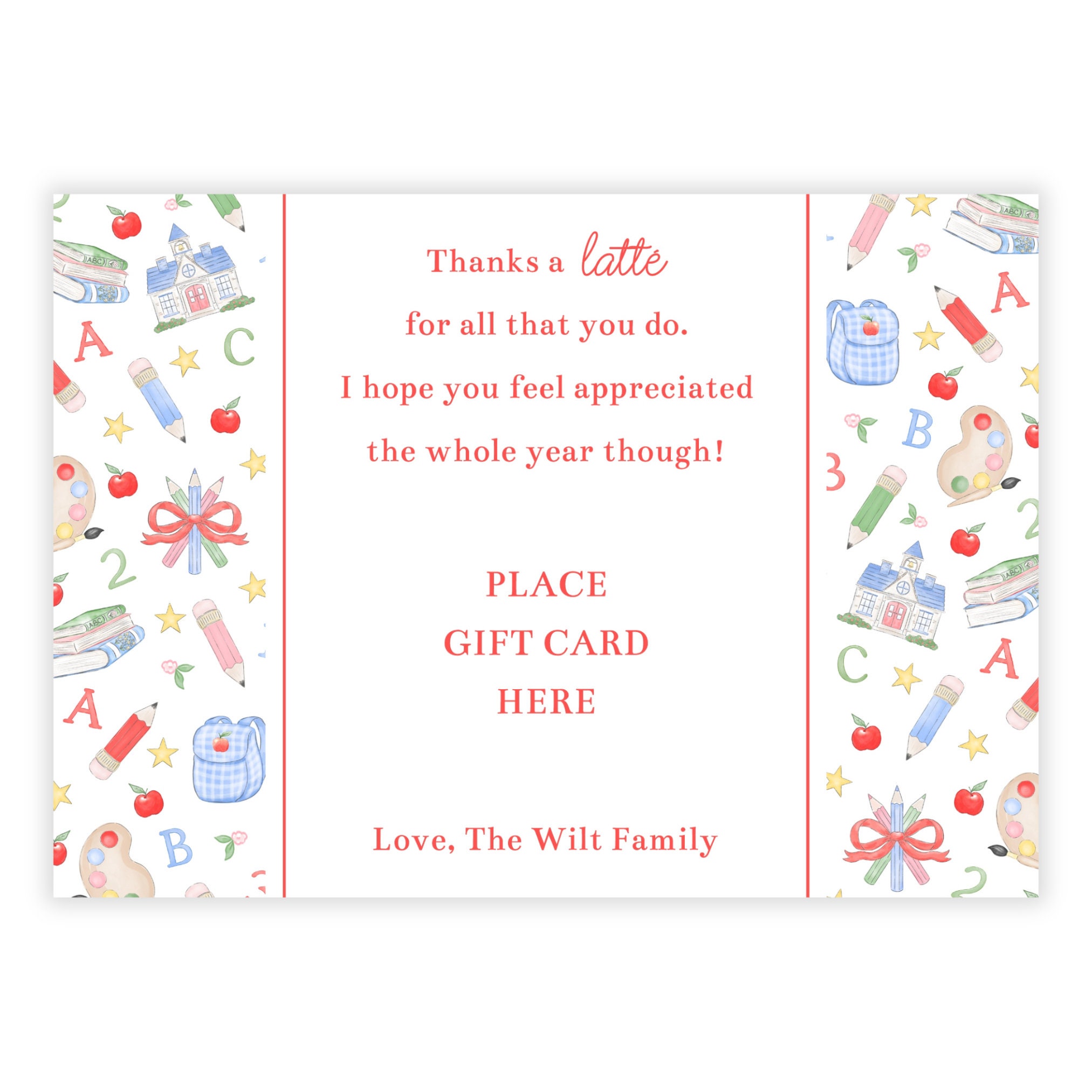 PRINTABLE Teacher Gift Card Holder Template | Back to School Corjl ...
