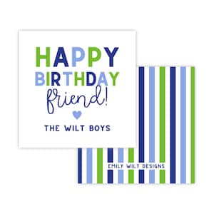 AFDRUKBARE cadeaukaartjesjabloon | Zelfbewerkte Corjl-tag | Marineblauw en groen Happy Birthday-cadeaulabel voor jongens | &#39;Gelukkige verjaardag vriend&#39;-ontwerp