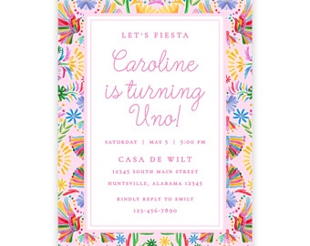 PRINTABLE Pink Fiesta First Birthday Invitation | Editable Corjl Template | Mexican Uno Party Invite for Girls | Instant Download