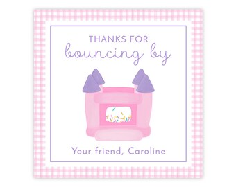 AFDRUKBARE roze springkussen bedankkaartjes | Bewerkbare Corjl-sjabloon | Cadeaukaartje verjaardagsfeestje | Direct downloaden