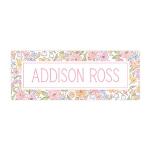 PRINTED Personalized Water-Resistant Name Labels | 60 Pack | 1x2.625" Stickers for Kids | Back to School, Daycare | Festive Ditsy Floral