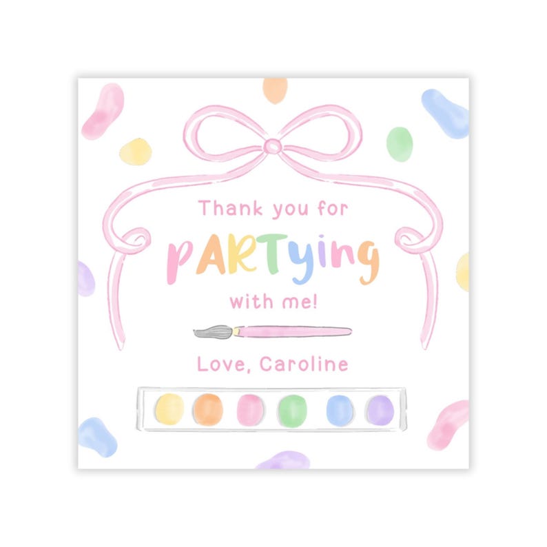AFDRUKBARE Art Party Favor Tags | Bewerkbare roze verf verjaardagscadeau labelsjabloon | Corjl-sjabloon | Pastelkunst feestontwerp 103 afbeelding 1