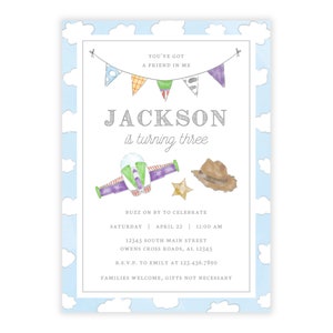 Invitation d'anniversaire d'amis jouets à imprimer | Thème de fête jouet cow-boy | Modèle Corjl modifiable | Téléchargement instantané
