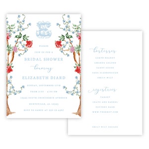 Printable Bridal Shower Invitation, Wedding Shower Invite, Watercolor Chinoiserie Bridal Shower, Grandmillennial Bridal Luncheon, Bridal Tea