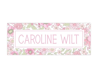 PRINTED Personalized Water-Resistant Name Labels | 60 Pack | 1x2.625" Stickers for Kids | Back to School, Daycare | Pink Green Ditsy Floral