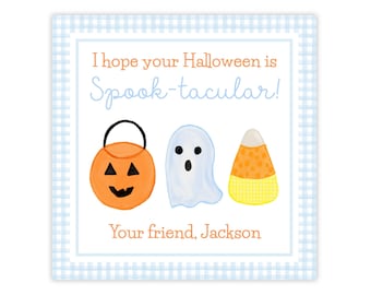 PRINTABLE Halloween Spooktacular Gift Tags, Cute Pumpkin Ghost Candy Corn Favor Tag, Editable Corjl Template | 501