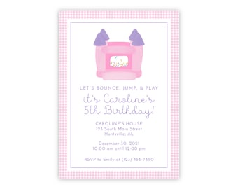 PRINTABLE Watercolor Pink Bounce House Invitation Template by Emily Wilt Designs