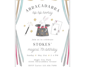 PRINTABLE Magic Birthday Invitation | Bunny in Hat Magician Party | Editable Corjl Template | Kids Magic Show Invite | Instant Download 138
