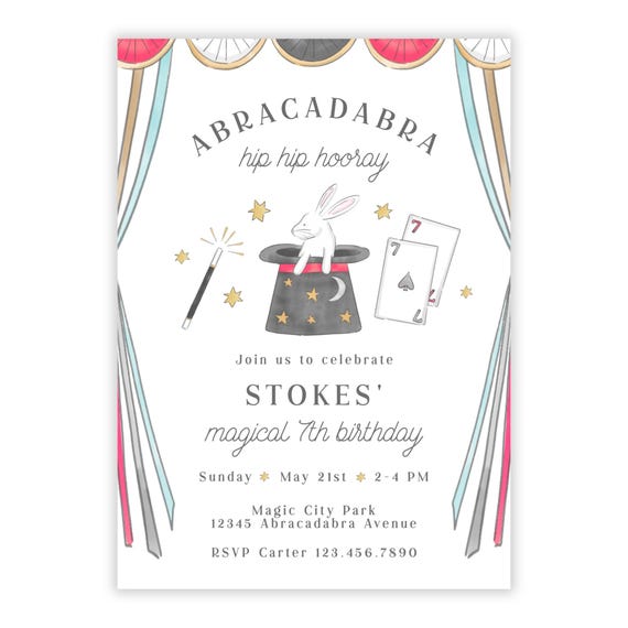 PRINTABLE Magic Birthday Invitation | Bunny in Hat Magician Party | Editable Corjl Template | Kids Magic Show Invite | Instant Download 138