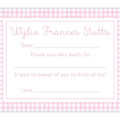 Printable Thank You Note Cards Pink Gingham Note Cards Etsy