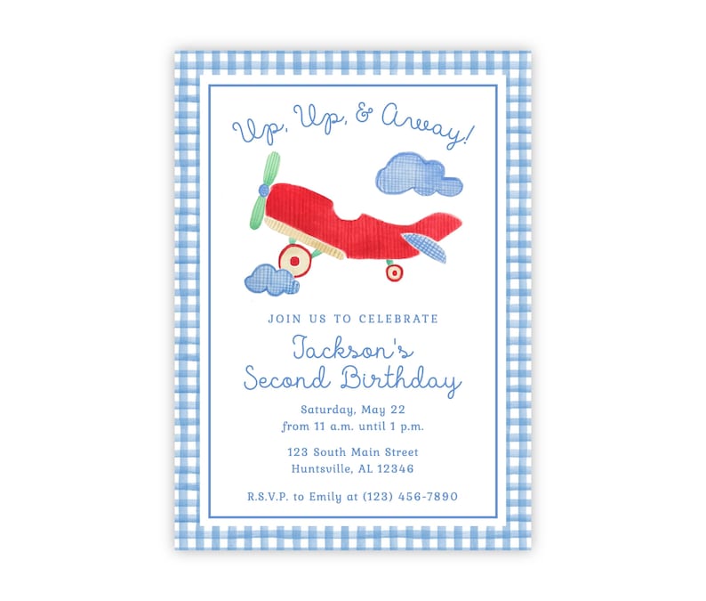 Printable Airplane Birthday Invitation Airplane Birthday Invite Airplane Birthday Party Invitation Up Up and Away Birthday