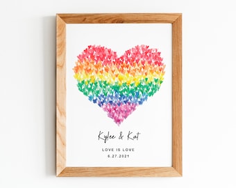Personalized rainbow heart pride couple print|Line art|Gay|Lesbian|LGBTQ|Customizable|Wedding|Anniversary|Watercolor|Wallart|sapphic