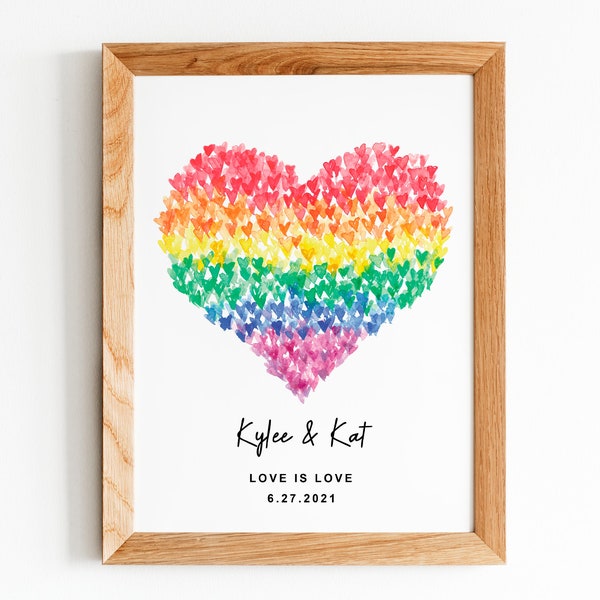 Personalized rainbow heart pride couple print|Line art|Gay|Lesbian|LGBTQ|Customizable|Wedding|Anniversary|Watercolor|Wallart|sapphic