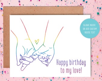 Carte de voeux joyeux anniversaire Bestie Love|Anniversaire|Promesse rose|Carte drôle|Meilleur ami|Dessin au trait|Minimal|Mains|Carte d'anniversaire pour couple
