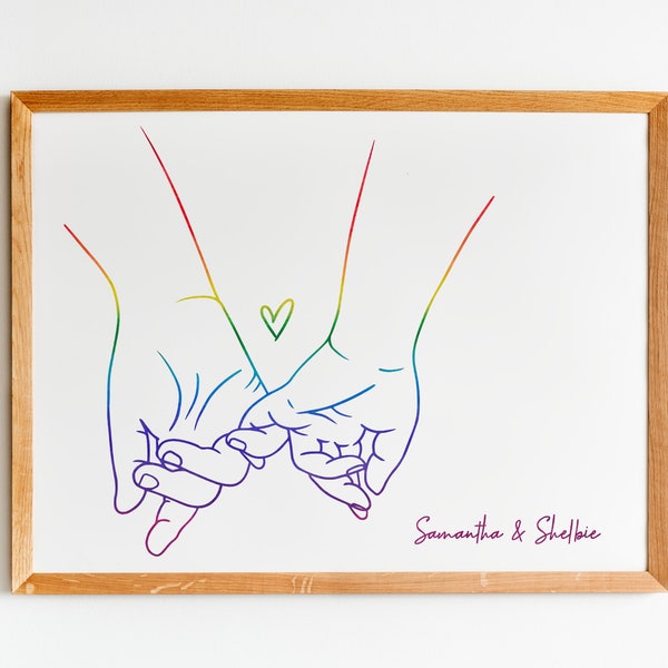 Pride Pinky promise couple/friendship hands art print|Line Art|Couple gifts|Best Friendship|Gay|Lesbian|LGBTQ|Engagement|Wedding|Anniversary