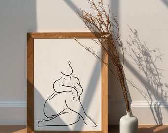 Woman Body Sitting Poster|Abstract|Body Positivity|Minimalist|Female Figure|One Line Drawing|Lesbian Art|Simple Line Drawing|Rainbow|Nude