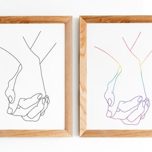 Pride Holding Hands Wall Art Digital Download|Minimalist|Bedroom|Gallery Wall|Rainbow|Black & White|Lesbian|Couple|Wedding|Anniversary|Gift