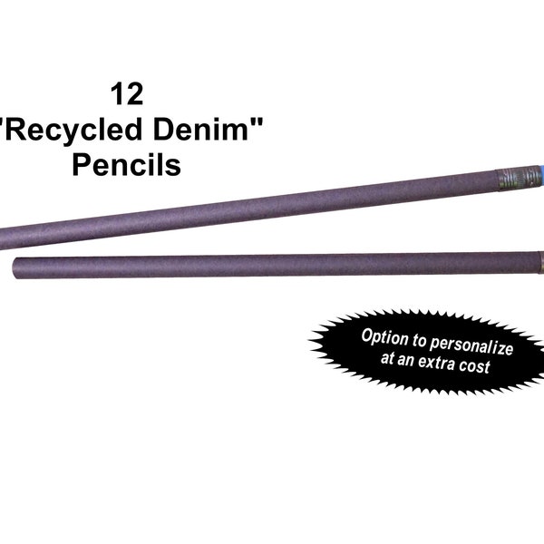 Recycled Denim Pencils, Personalized Pencils, Back to School, Set of 12
